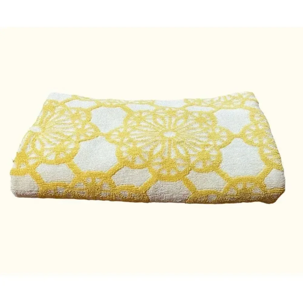 RARE Vintage 1960s Western Germany Move Cotton Yellow White Floral Towel 39 x 19
